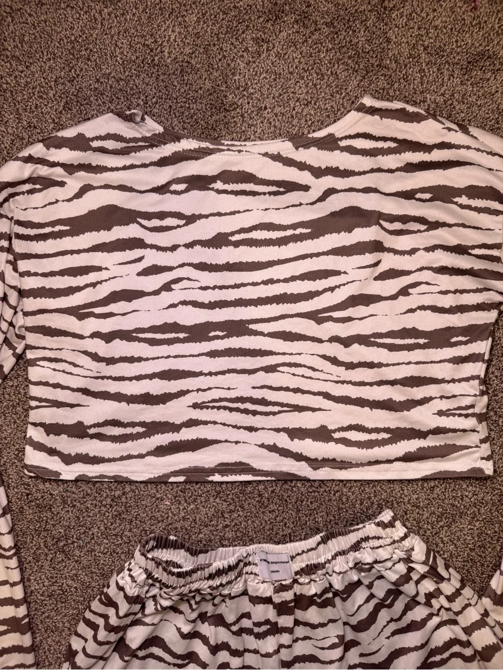 SHEIN Beige and Brown Zebra Print Long Sleeve Crop Top & Shorts Pajama Set